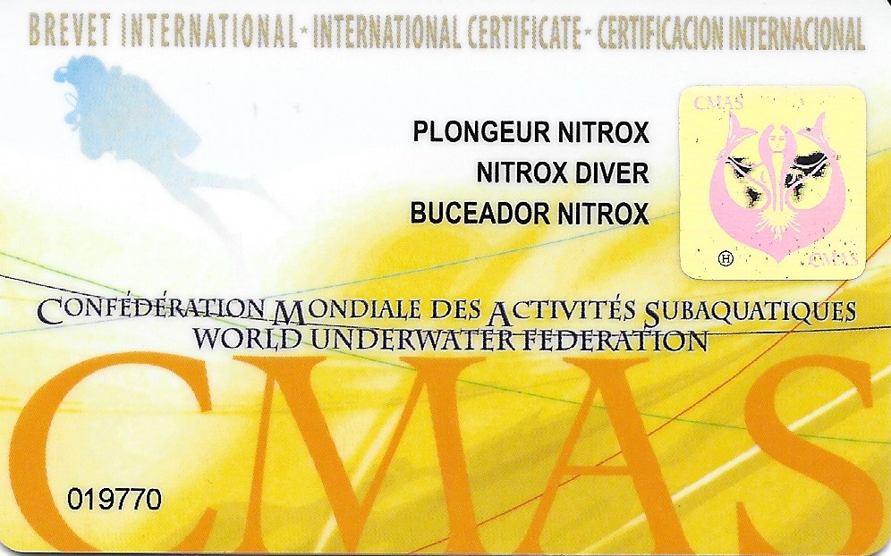 Carte CMAS Nitrox
